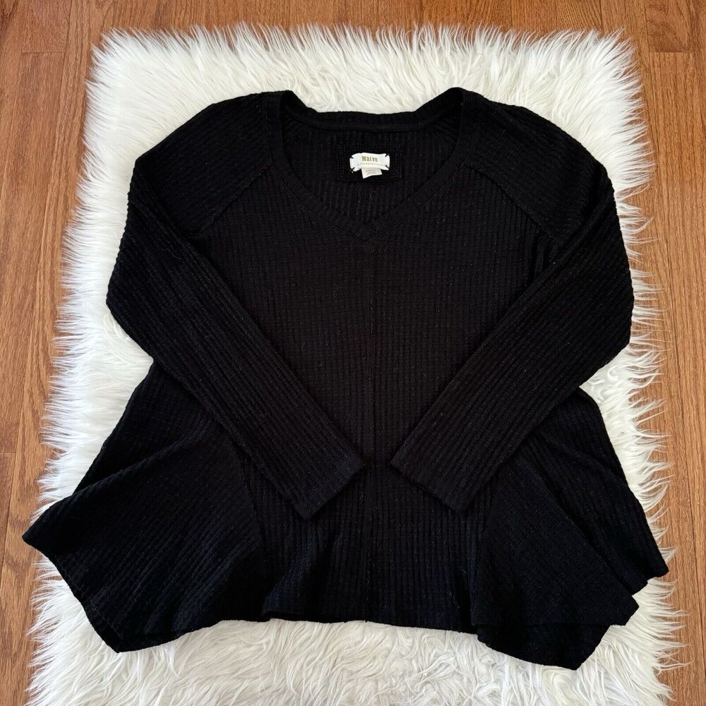 Maeve Anthropologie Waffleknit Top Women’s Small Thermal Black Flowy Long Sleeve